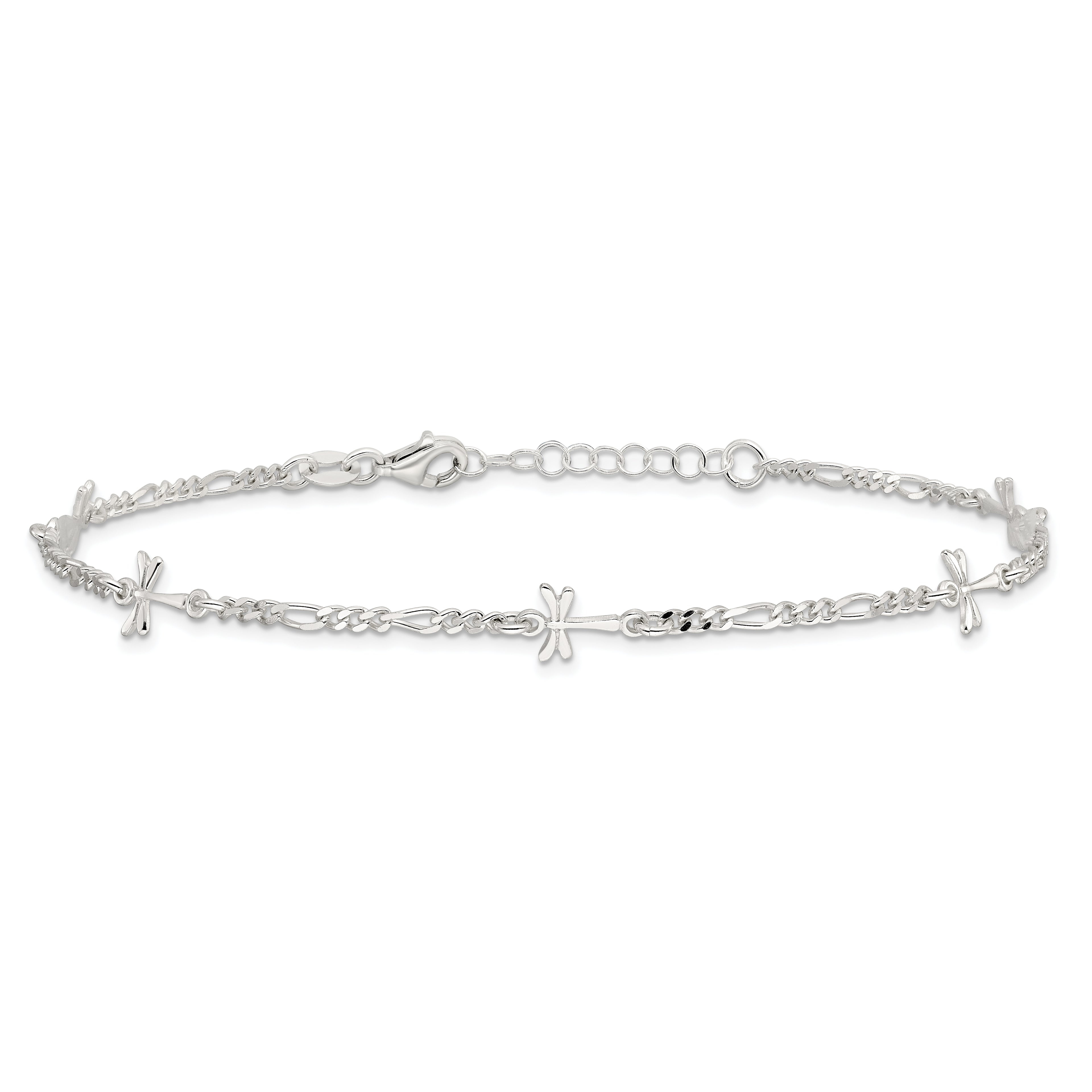 Sterling Silver Dragonflies 8 inch Plus 1 inch Extender - Total 9 inch Anklet