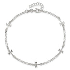 Sterling Silver Dragonflies 8 inch Plus 1 inch Extender - Total 9 inch Anklet