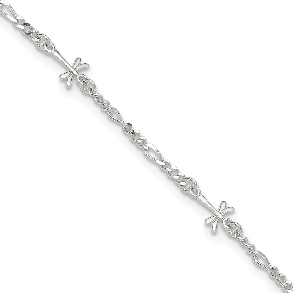Sterling Silver Dragonflies 8 inch Plus 1 inch Extender - Total 9 inch Anklet