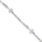 Sterling Silver Dragonflies 8 inch Plus 1 inch Extender - Total 9 inch Anklet