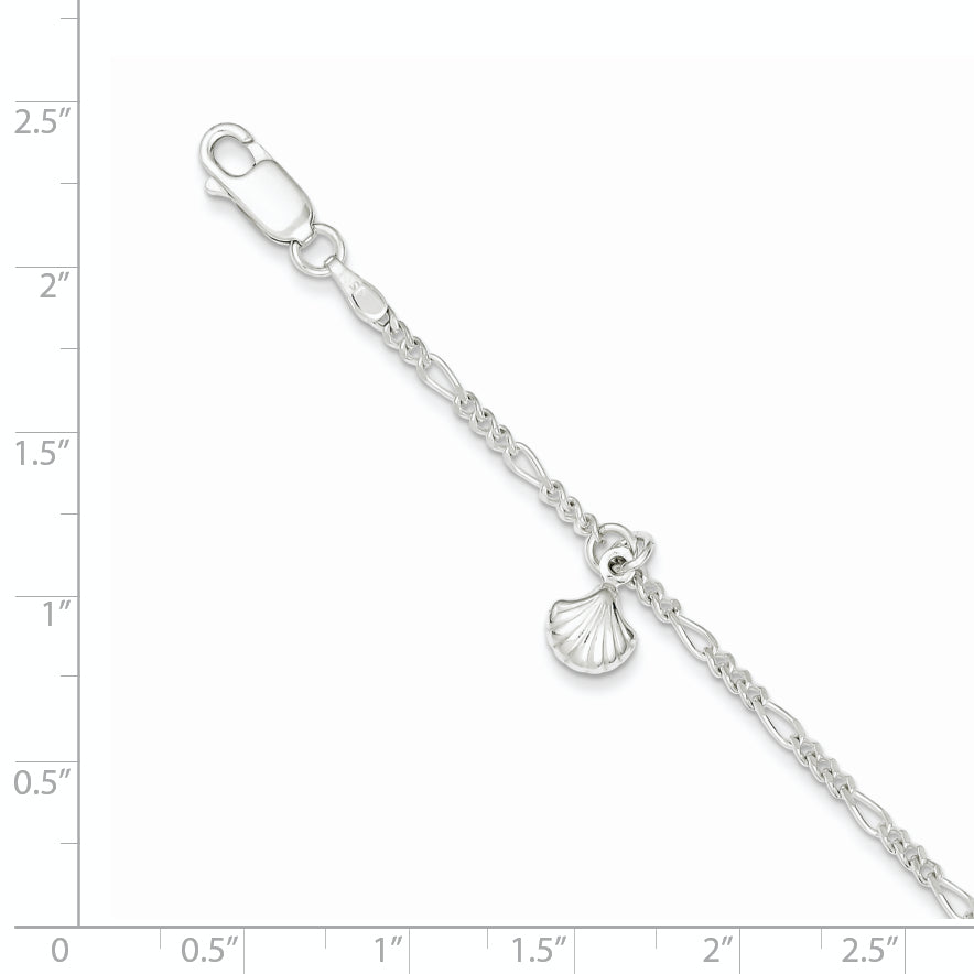 Sterling Silver Shell Dangle 9 inch Plus 1 inch Extender - Total 10 inch Anklet