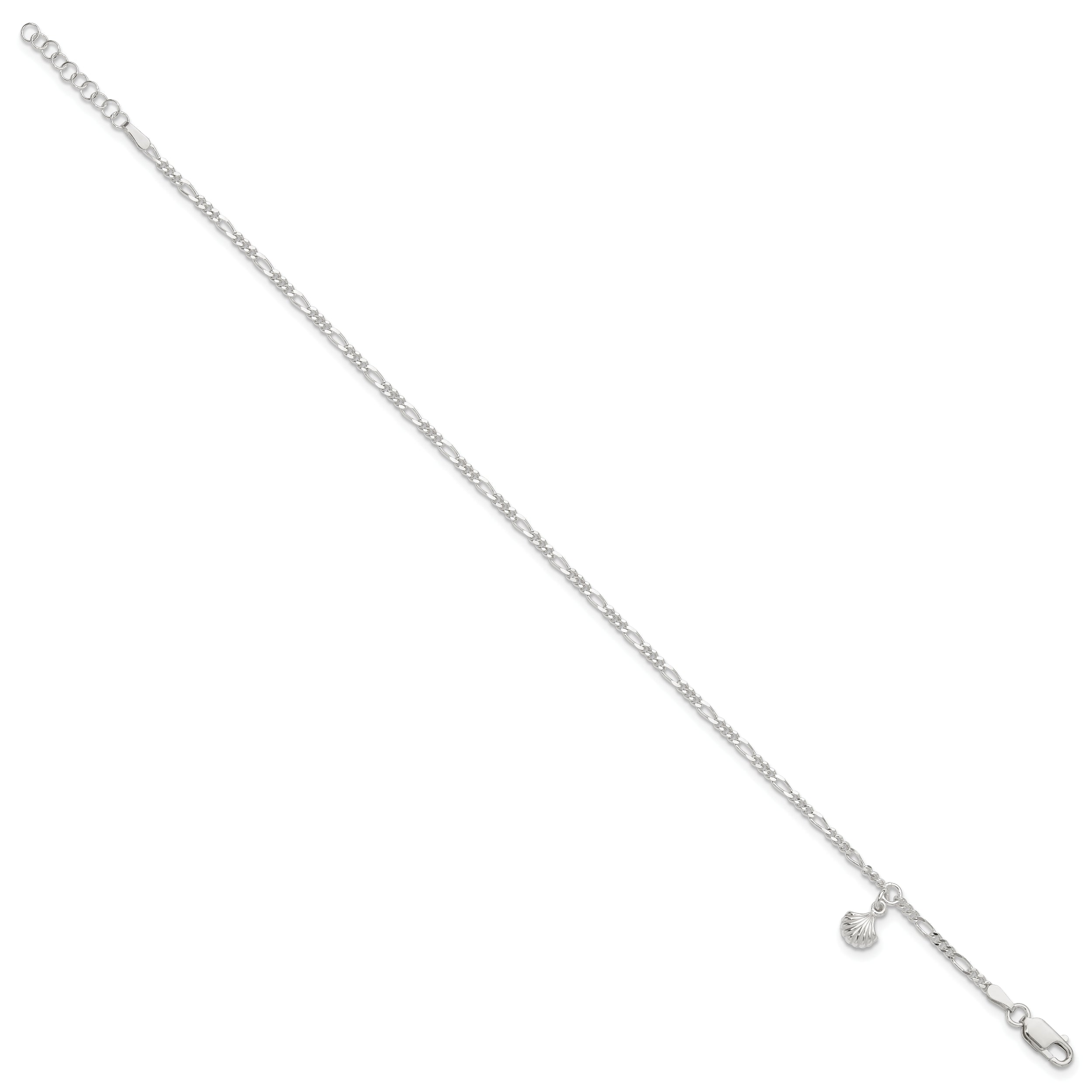 Sterling Silver Shell Dangle 9 inch Plus 1 inch Extender - Total 10 inch Anklet