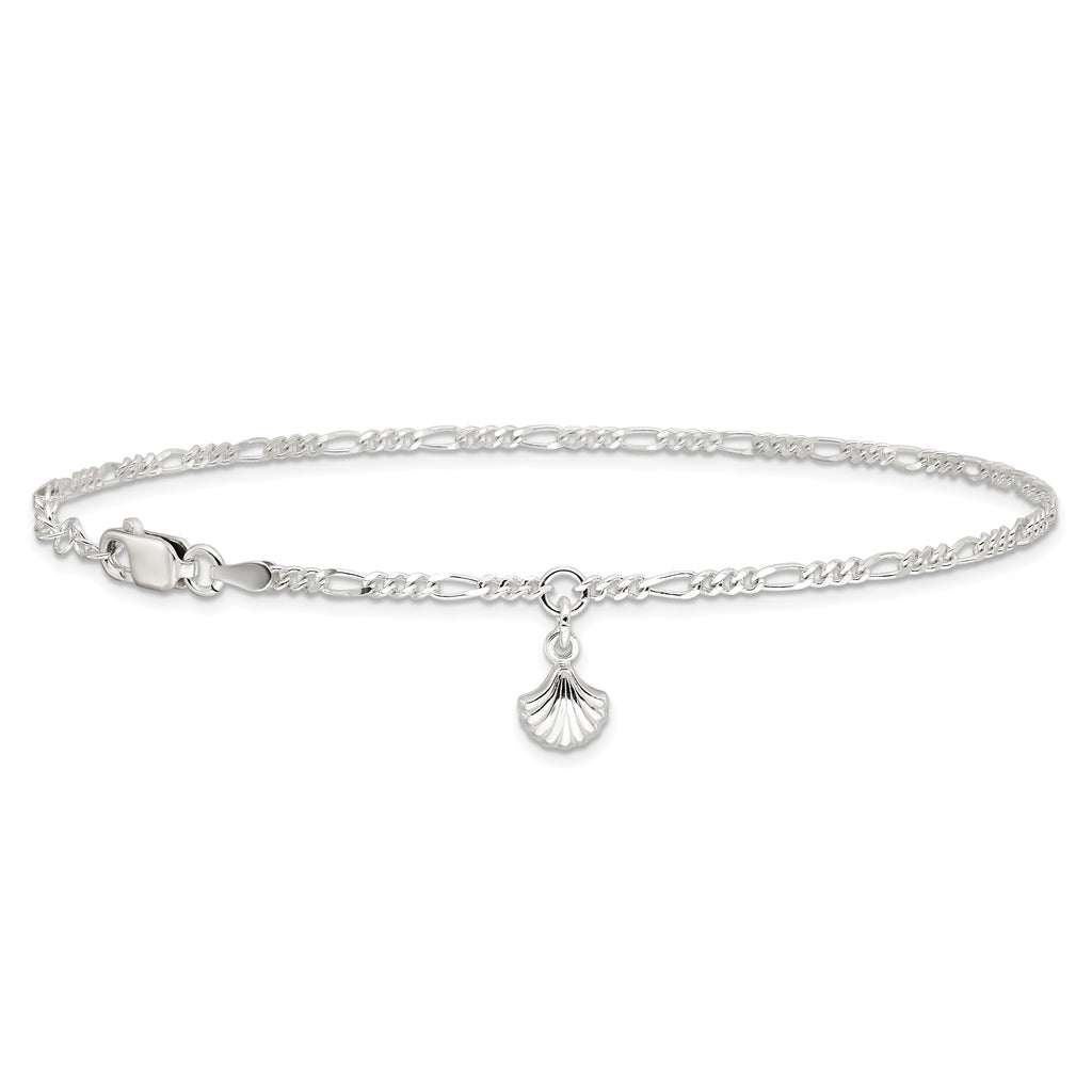 Sterling Silver Shell Dangle 9 inch Plus 1 inch Extender - Total 10 inch Anklet
