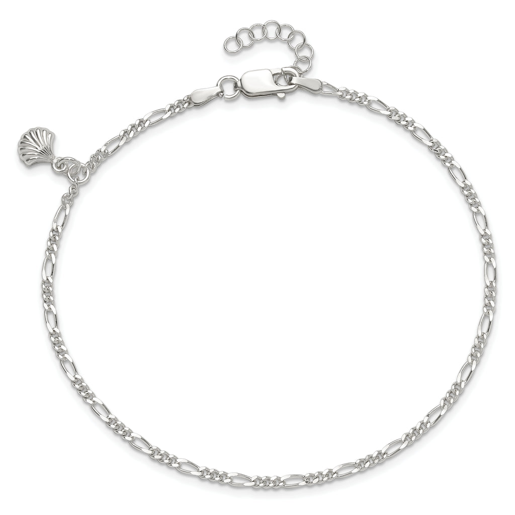 Sterling Silver Shell Dangle 9 inch Plus 1 inch Extender - Total 10 inch Anklet