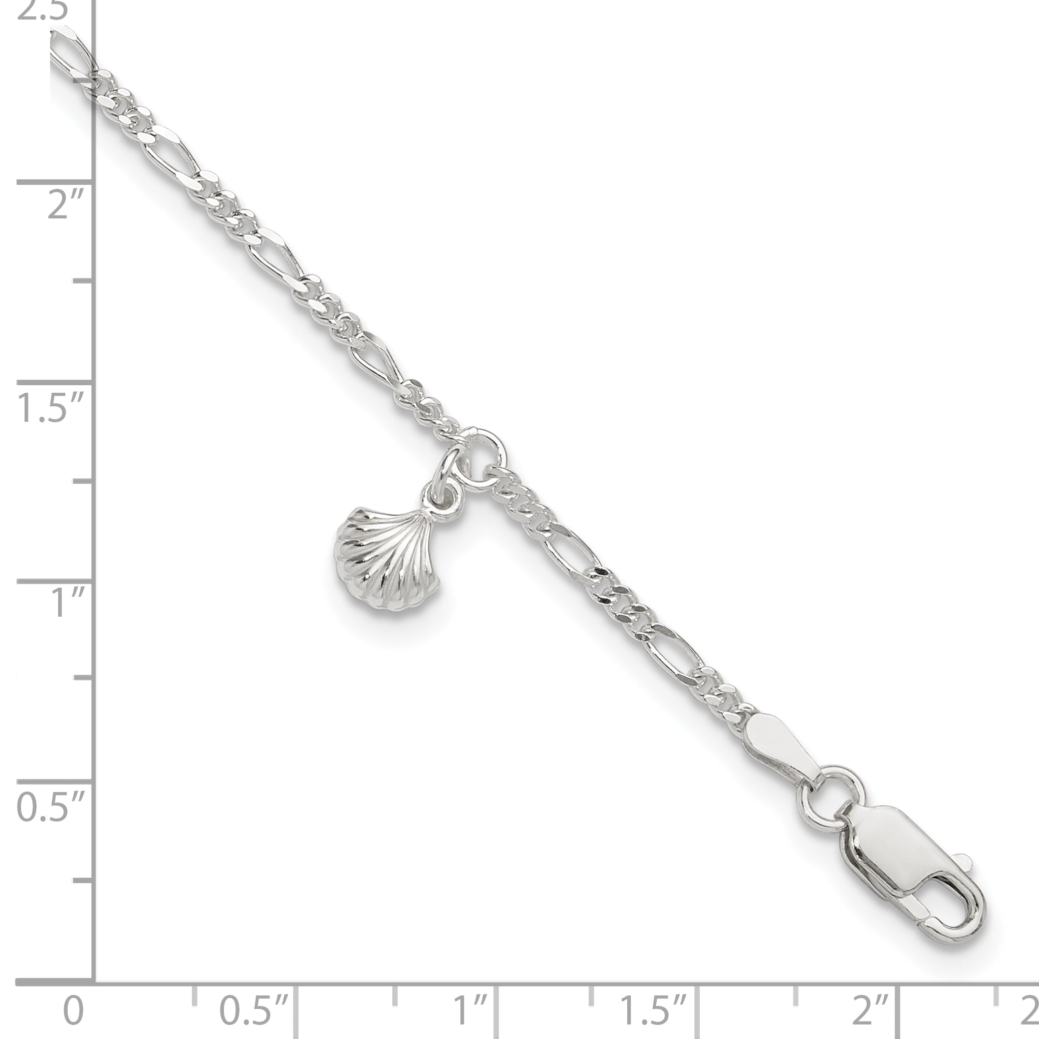 Sterling Silver Shell Dangle 9 inch Plus 1 inch Extender - Total 10 inch Anklet