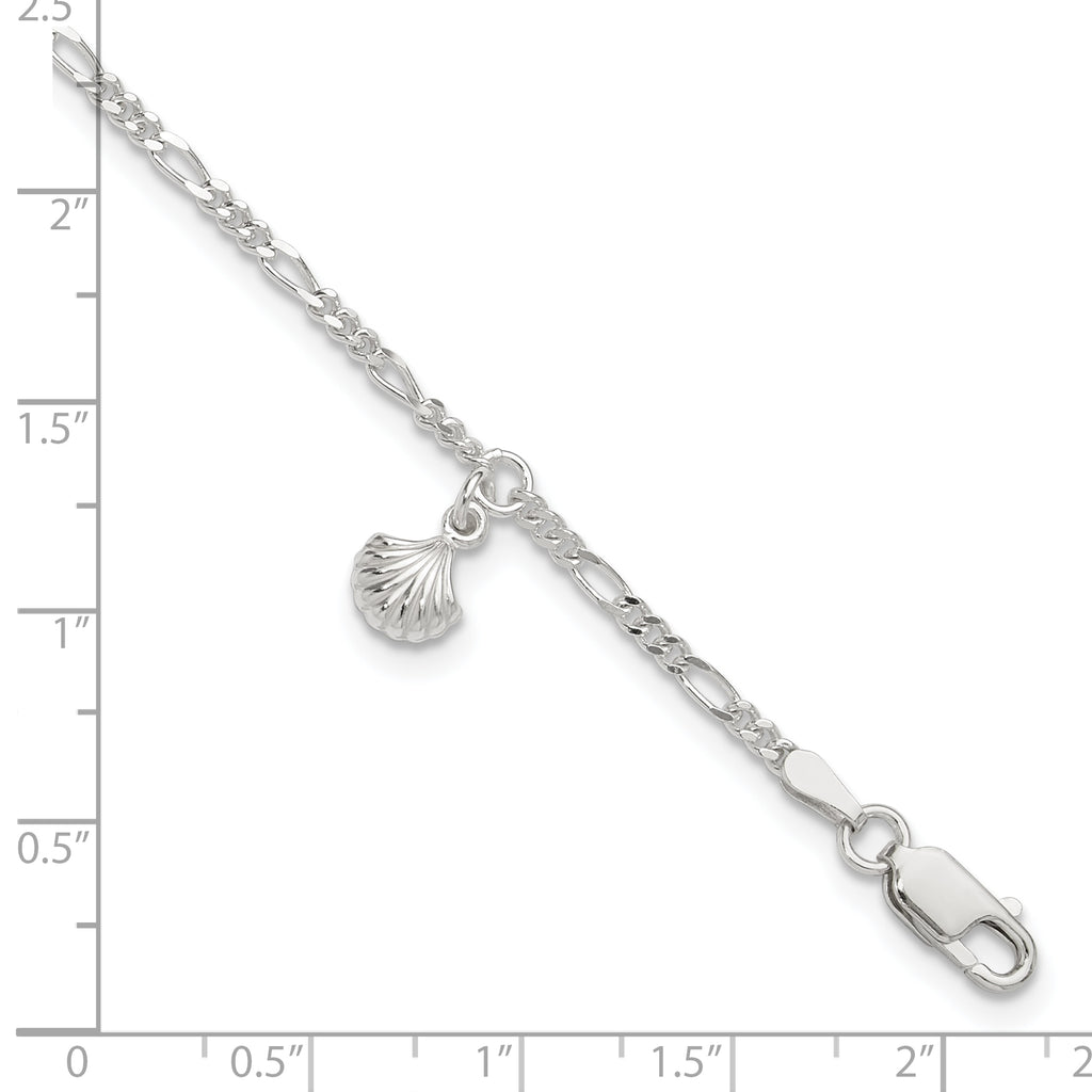 Sterling Silver Shell Dangle 9 inch Plus 1 inch Extender - Total 10 inch Anklet