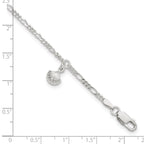 Sterling Silver Shell Dangle 9 inch Plus 1 inch Extender - Total 10 inch Anklet