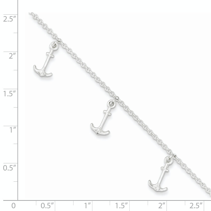 Sterling Silver Anchor Charms 9 inch Plus 1 inch Extender - Total 10 inch Anklet