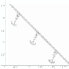 Sterling Silver Anchor Charms 9 inch Plus 1 inch Extender - Total 10 inch Anklet