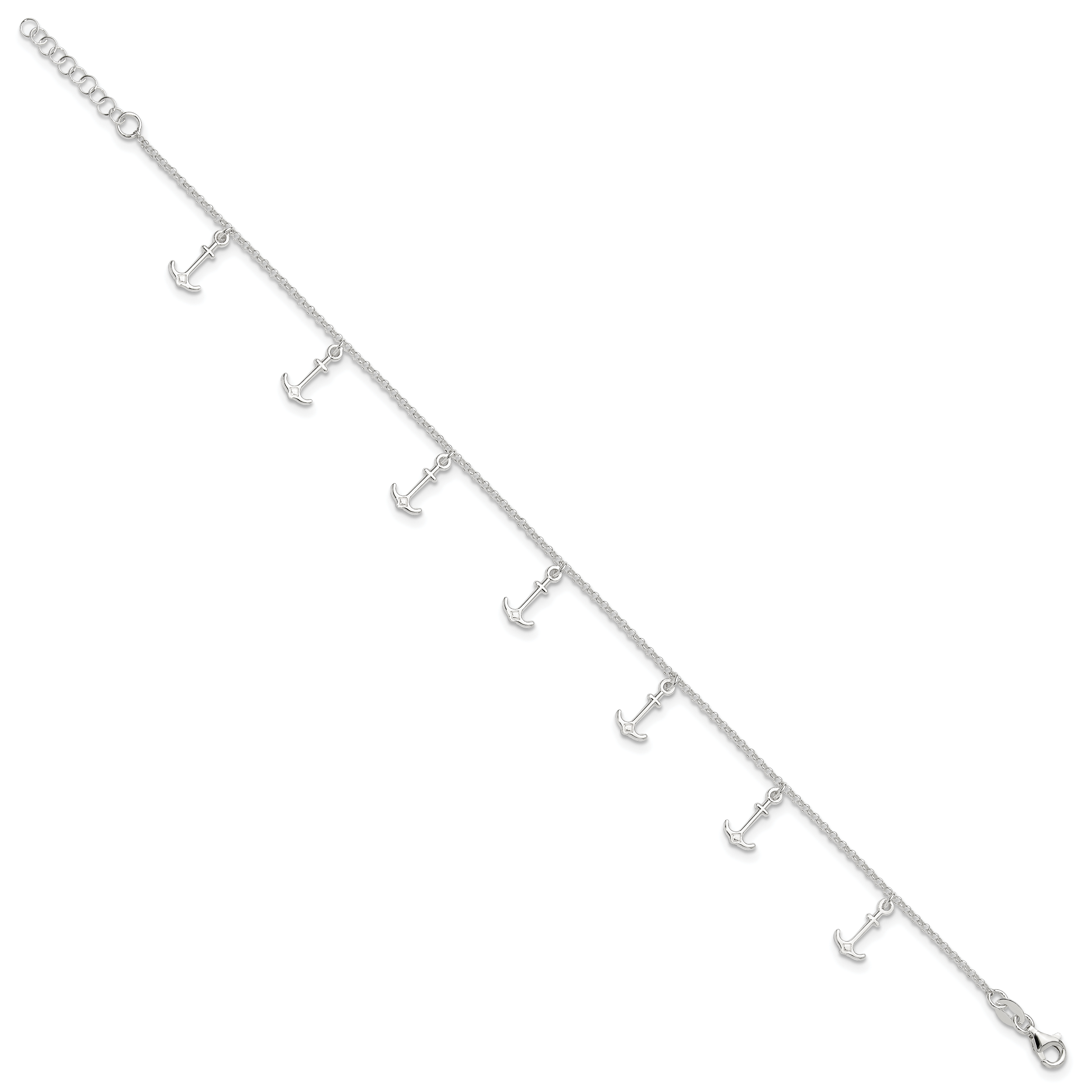 Sterling Silver Anchor Charms 9 inch Plus 1 inch Extender - Total 10 inch Anklet