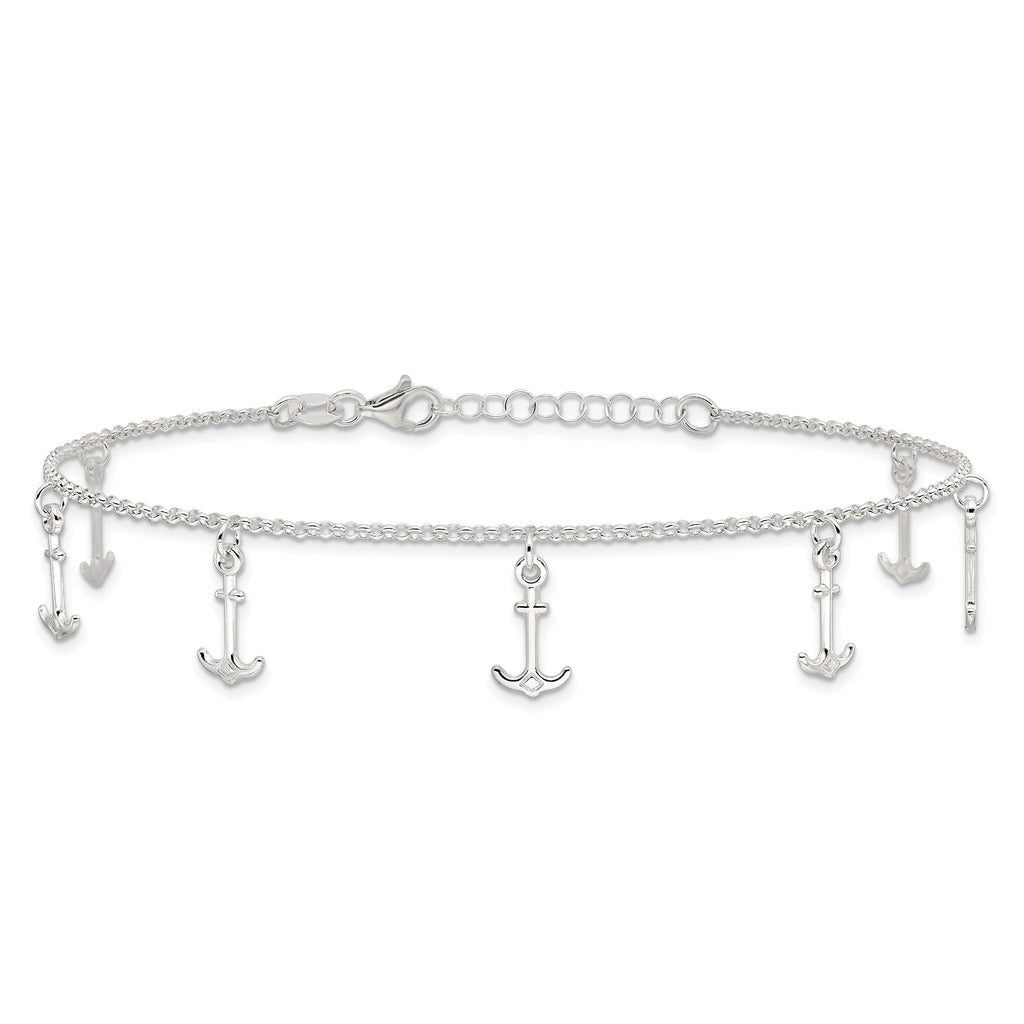 Sterling Silver Anchor Charms 9 inch Plus 1 inch Extender - Total 10 inch Anklet