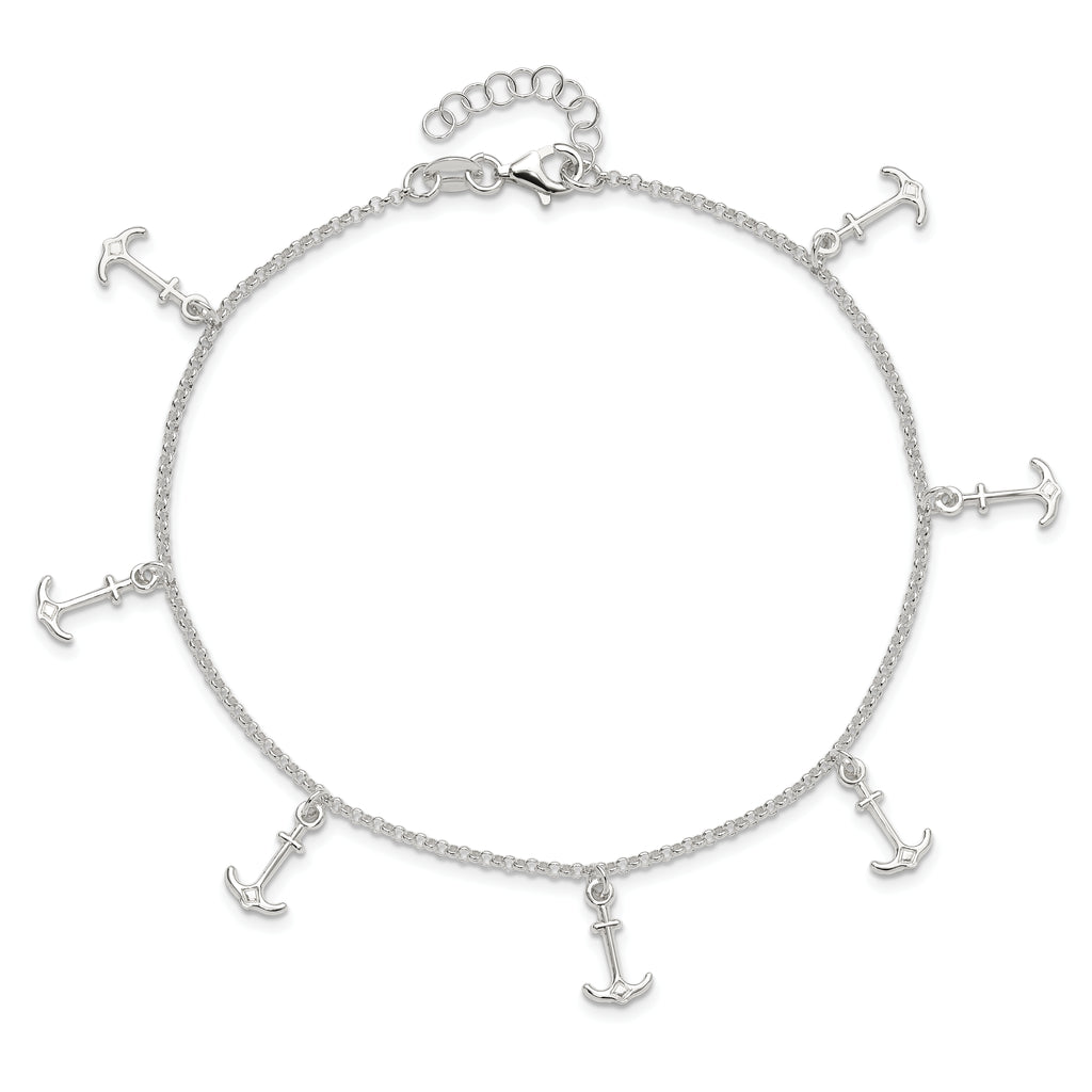 Sterling Silver Anchor Charms 9 inch Plus 1 inch Extender - Total 10 inch Anklet