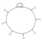 Sterling Silver Anchor Charms 9 inch Plus 1 inch Extender - Total 10 inch Anklet