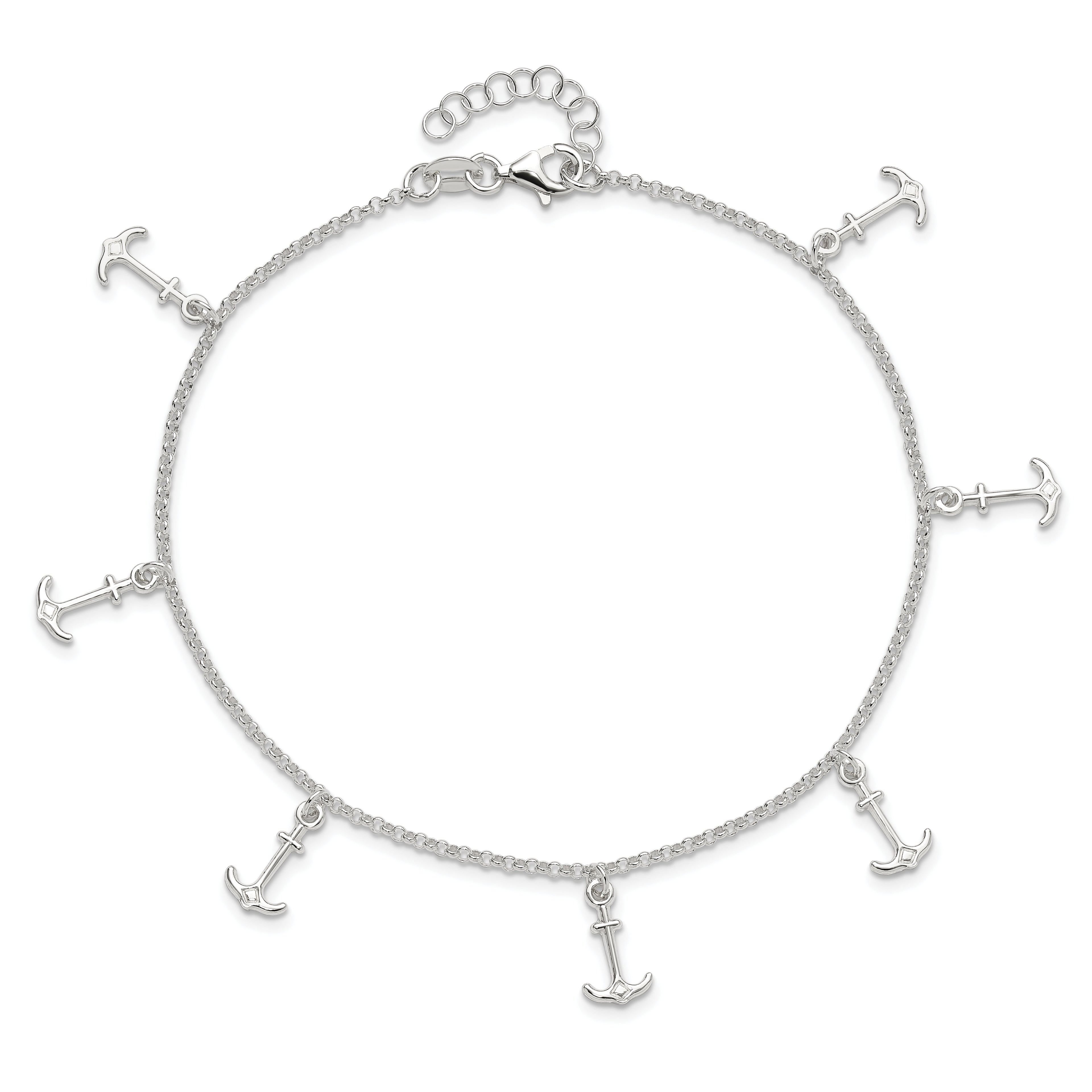 Sterling Silver Anchor Charms 9 inch Plus 1 inch Extender - Total 10 inch Anklet