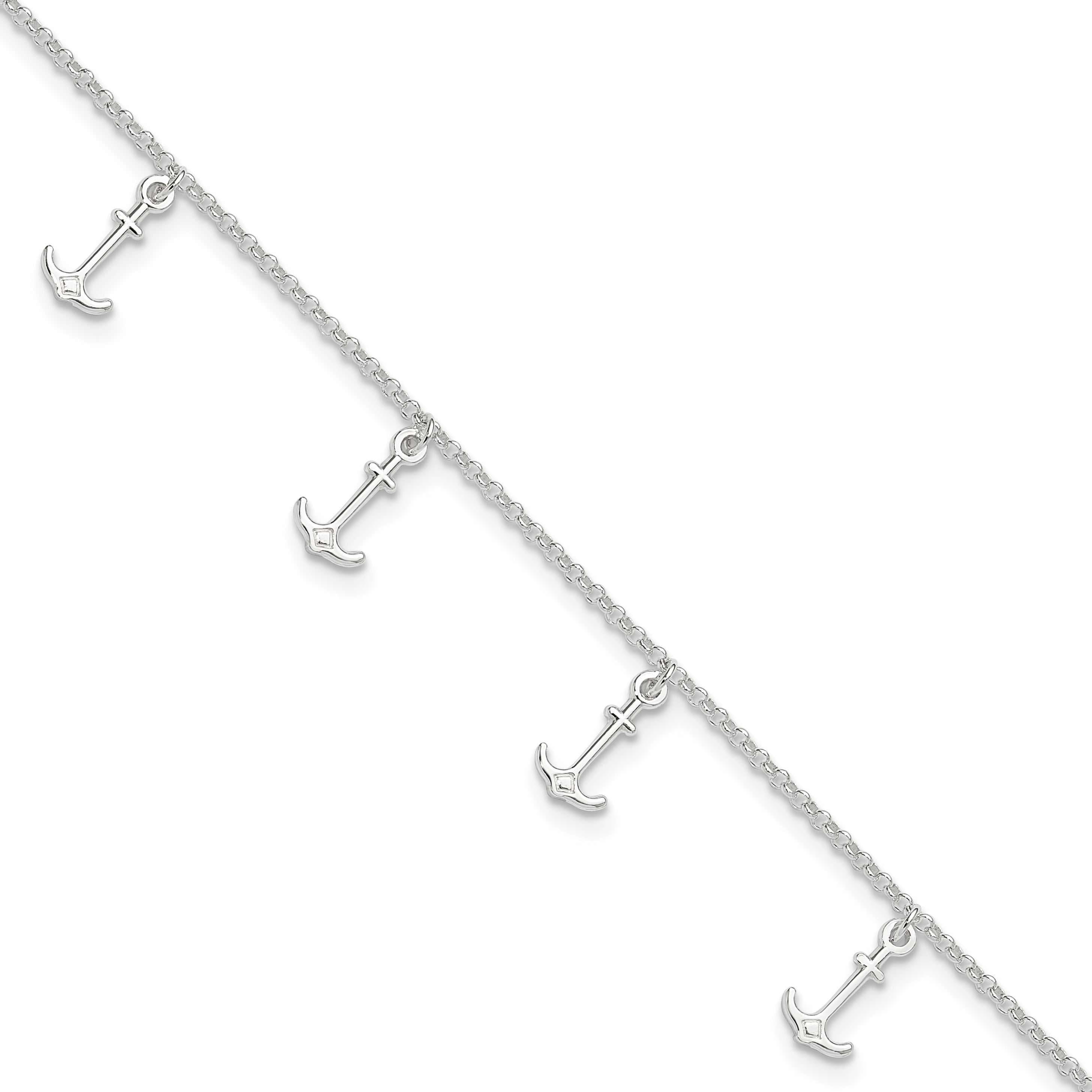 Sterling Silver Anchor Charms 9 inch Plus 1 inch Extender - Total 10 inch Anklet