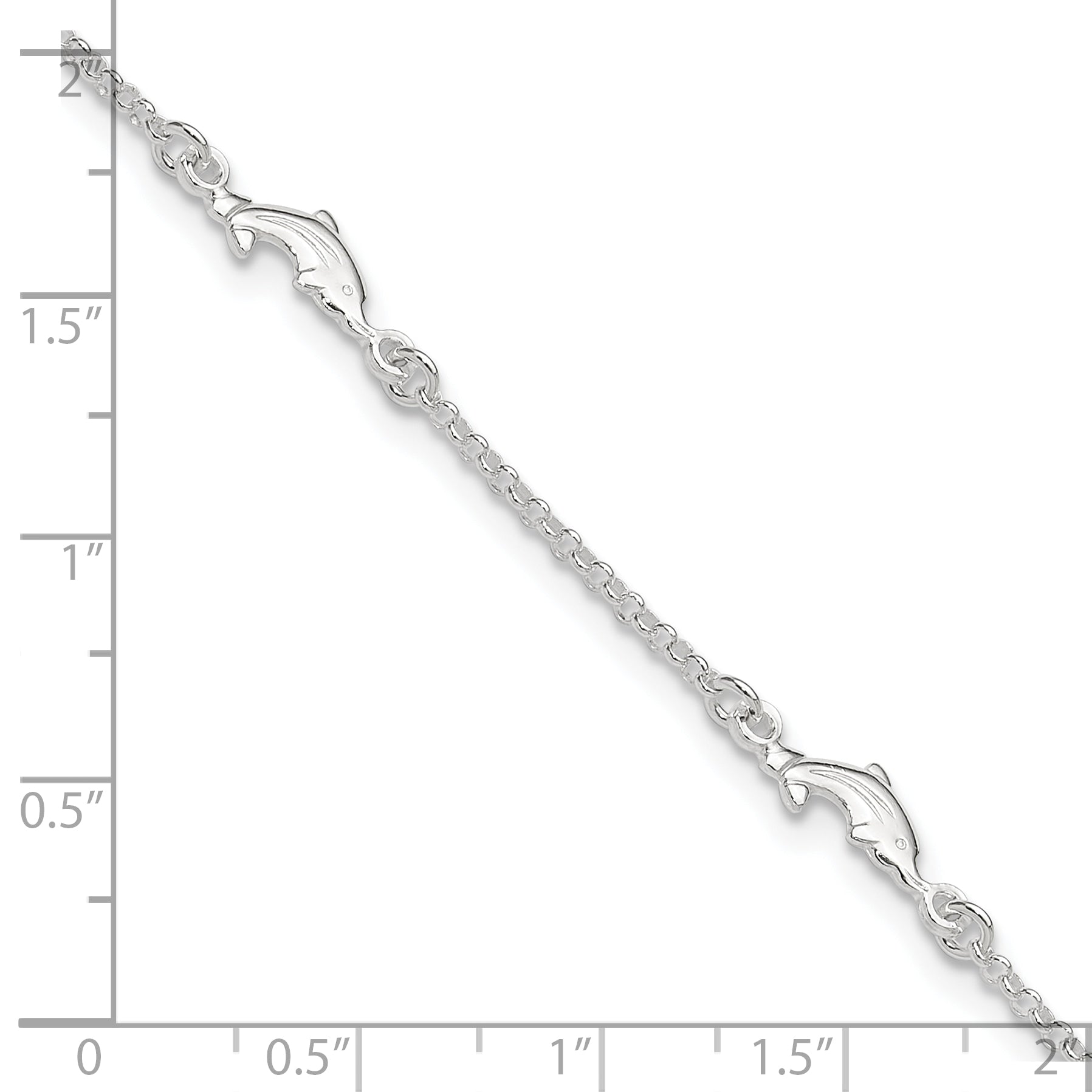 Sterling Silver Dolphin 5-Station 9 inch Plus 1 inch Extender - Total 10 inch Anklet