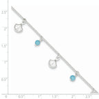 Sterling Silver Shells and Aqua Beads 9 inch Plus 1 inch Extender - Total 10 inch Anklet