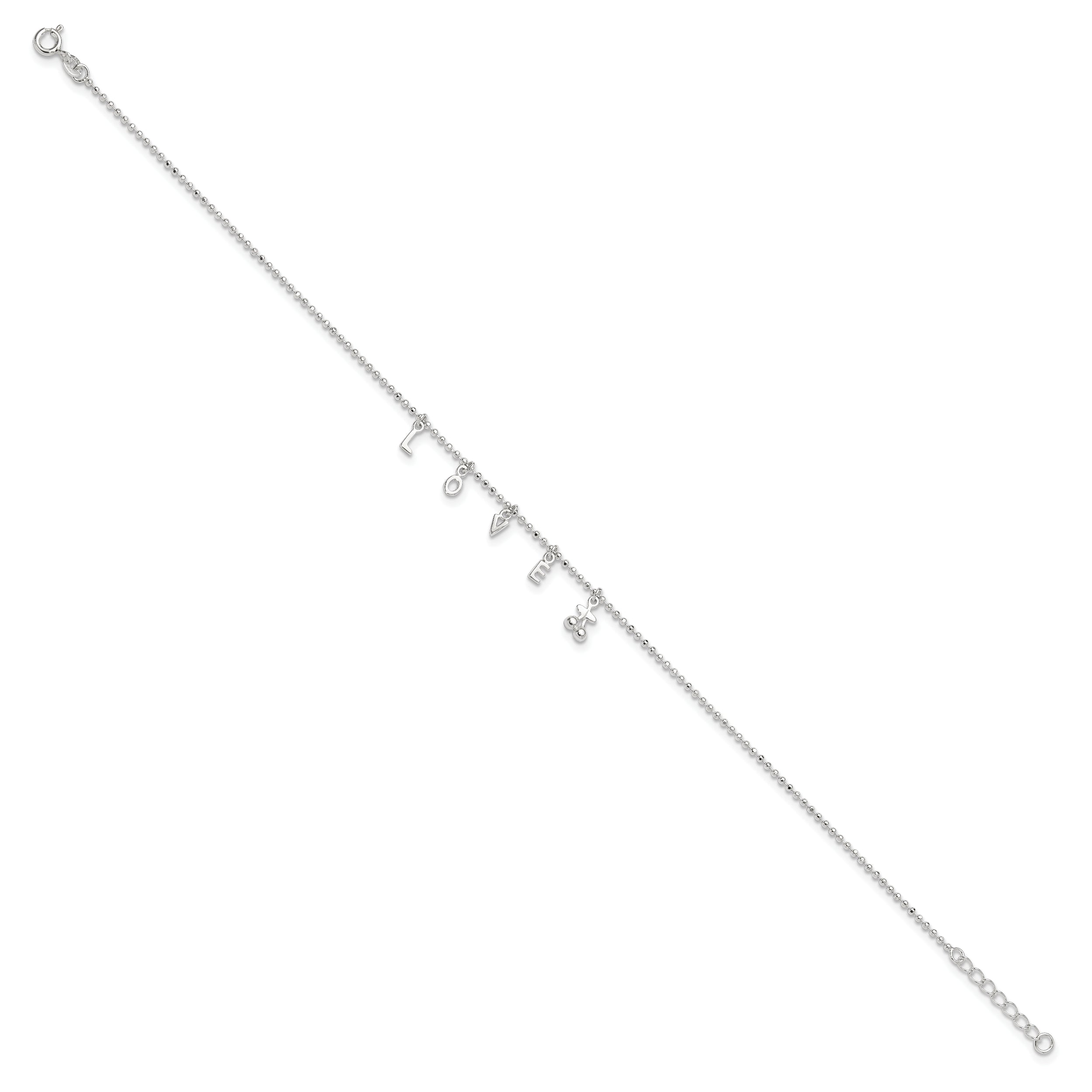 Sterling Silver LOVE Letters 10 inch Plus 1 inch Extender - Total 11 inch Anklet