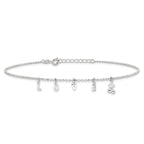 Sterling Silver LOVE Letters 10 inch Plus 1 inch Extender - Total 11 inch Anklet
