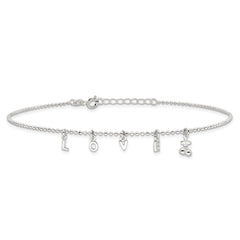 Sterling Silver LOVE Letters 10 inch Plus 1 inch Extender - Total 11 inch Anklet
