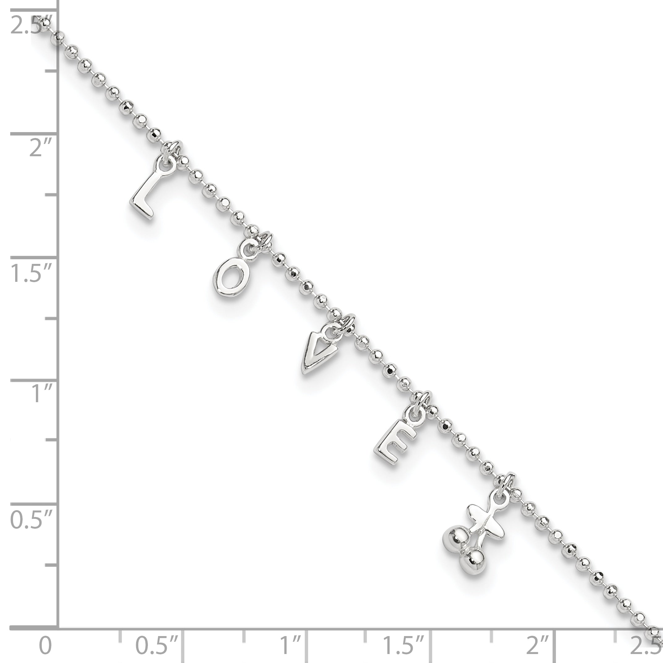 Sterling Silver LOVE Letters 10 inch Plus 1 inch Extender - Total 11 inch Anklet