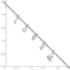 Sterling Silver LOVE Letters 10 inch Plus 1 inch Extender - Total 11 inch Anklet