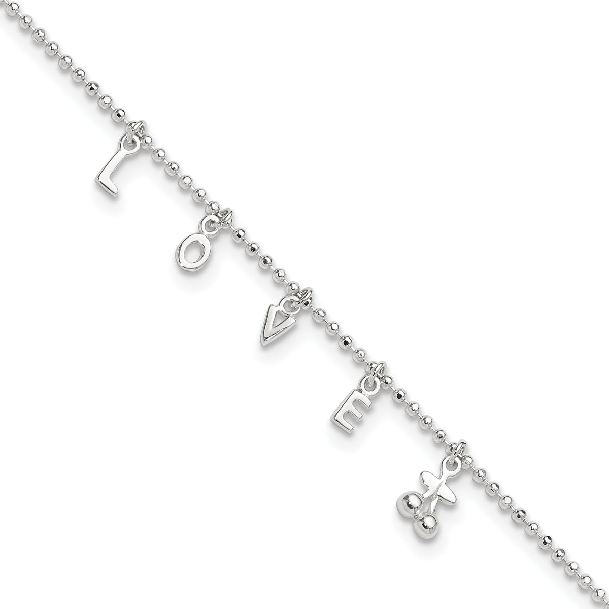 Sterling Silver LOVE Letters 10 inch Plus 1 inch Extender - Total 11 inch Anklet