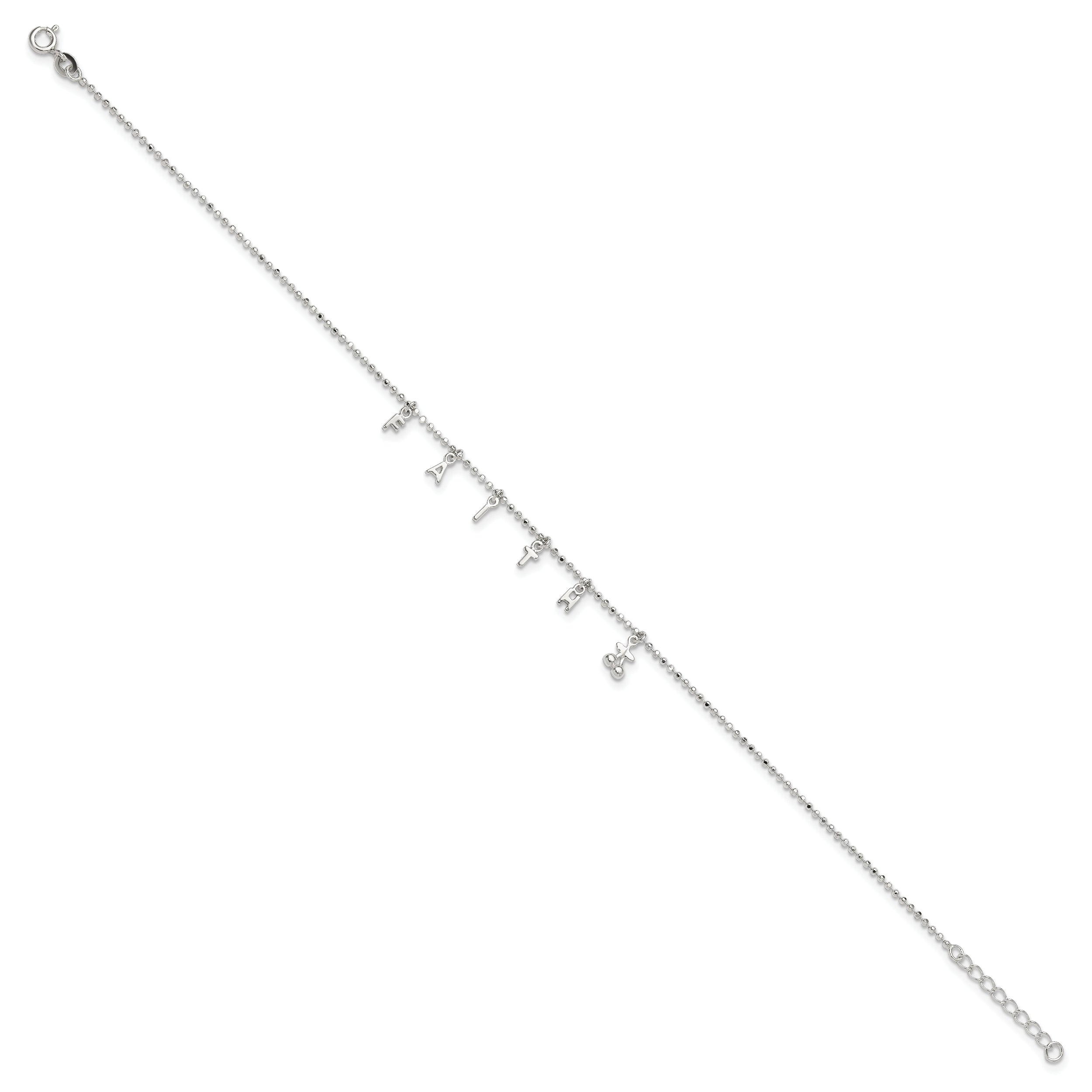 Sterling Silver FAITH Letters 10 inch Plus 1 inch Extender - Total 11 inch Anklet