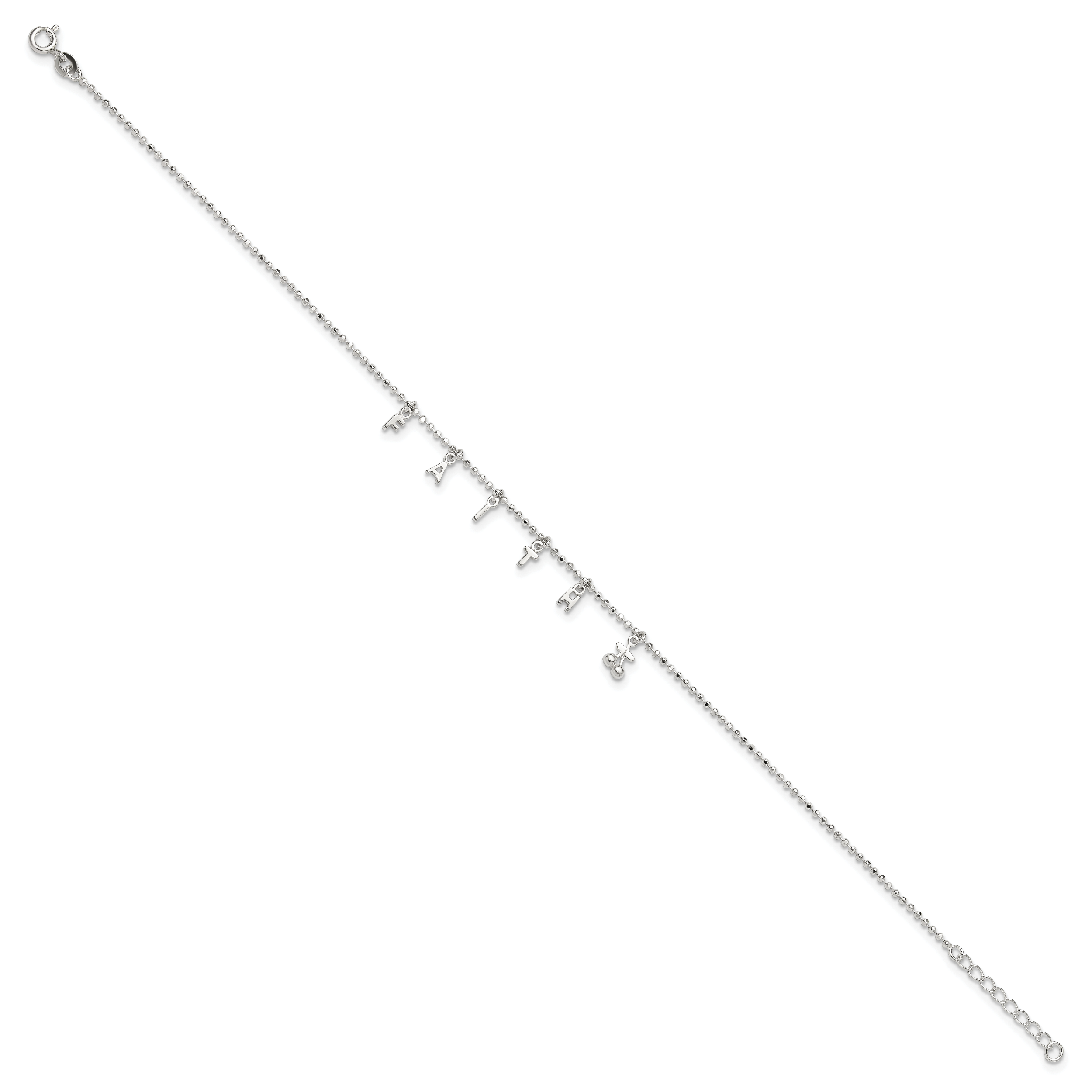 Sterling Silver FAITH Letters 10 inch Plus 1 inch Extender - Total 11 inch Anklet Secondary image