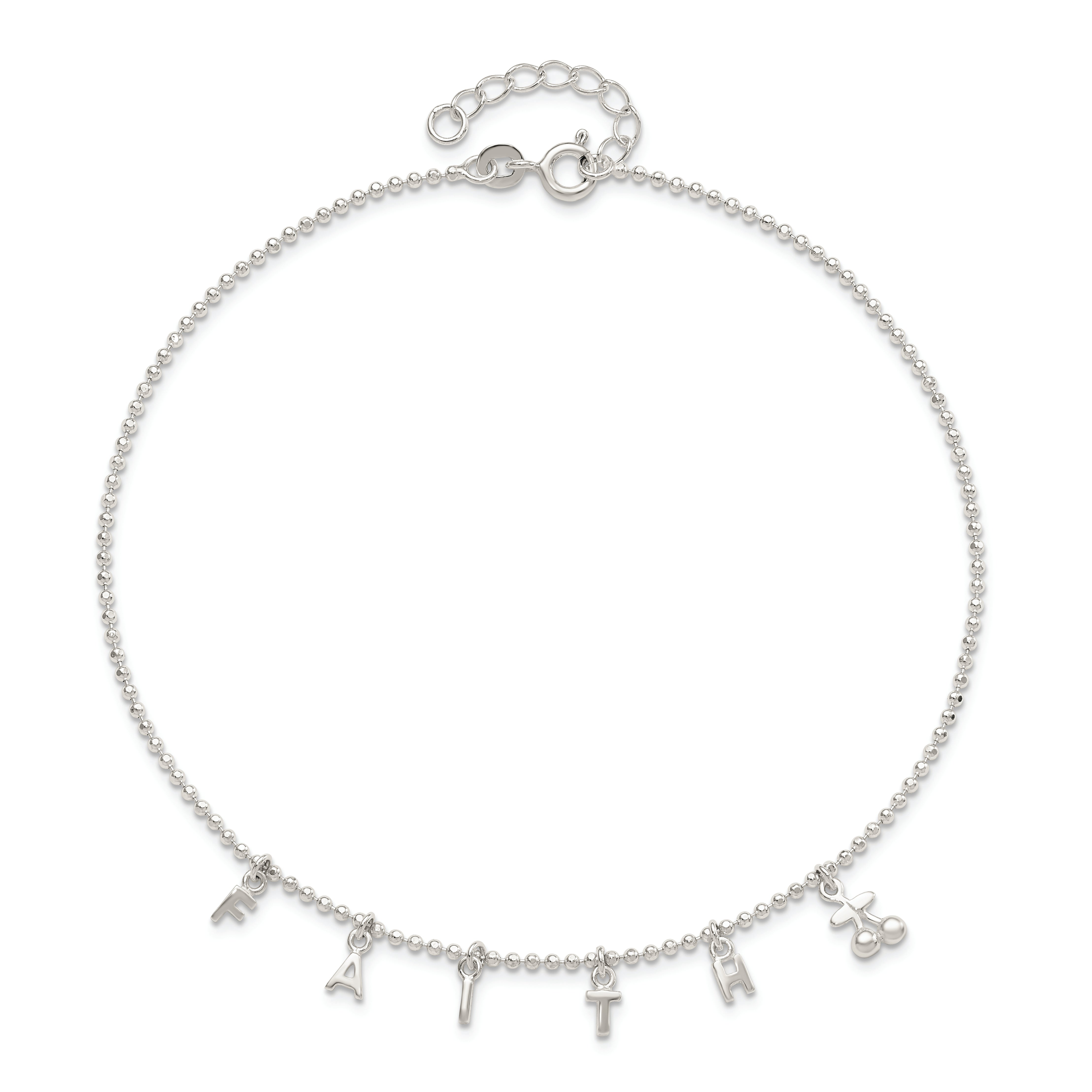 Sterling Silver FAITH Letters 10 inch Plus 1 inch Extender - Total 11 inch Anklet
