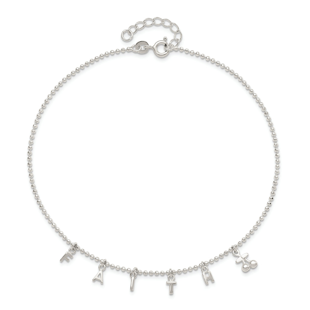 Sterling Silver FAITH Letters 10 inch Plus 1 inch Extender - Total 11 inch Anklet