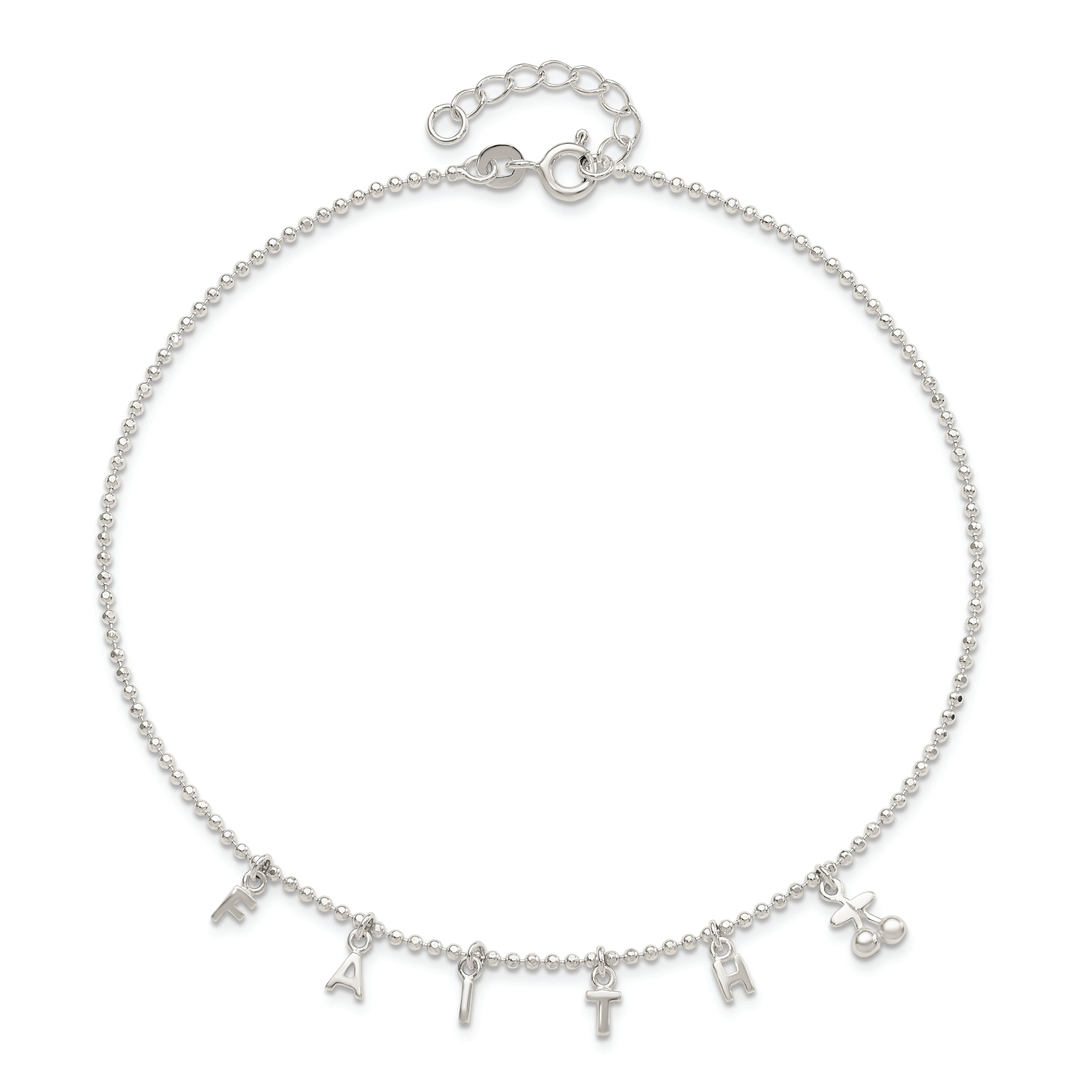 Sterling Silver FAITH Letters 10 inch Plus 1 inch Extender - Total 11 inch Anklet