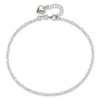 Sterling Silver Figaro with Puffed Heart Dangle 9 inch Plus 1 inch Extender - Total 10 inch Anklet
