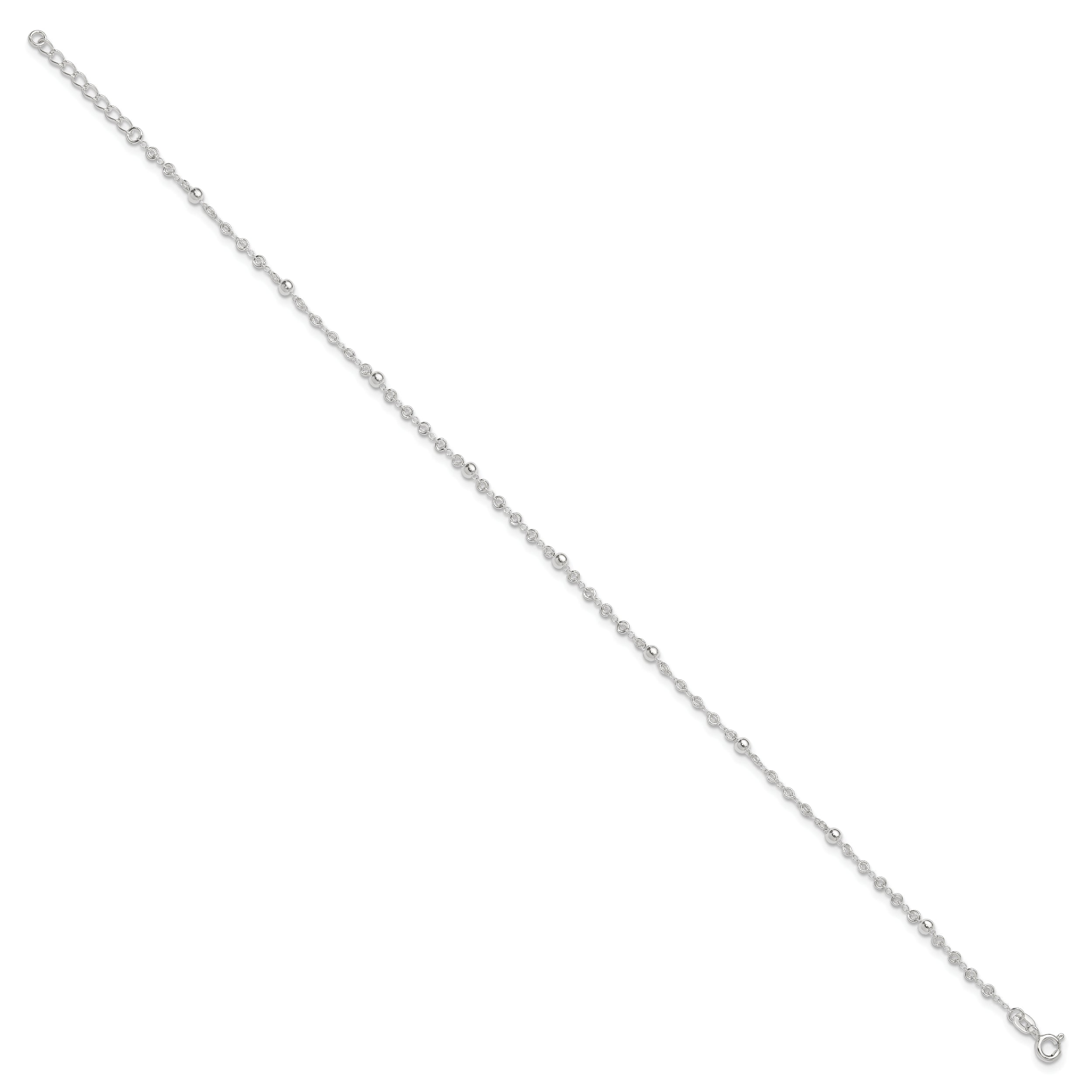 Sterling Silver Beads 10 inch Plus 1 inch Extender - Total 11 inch Anklet