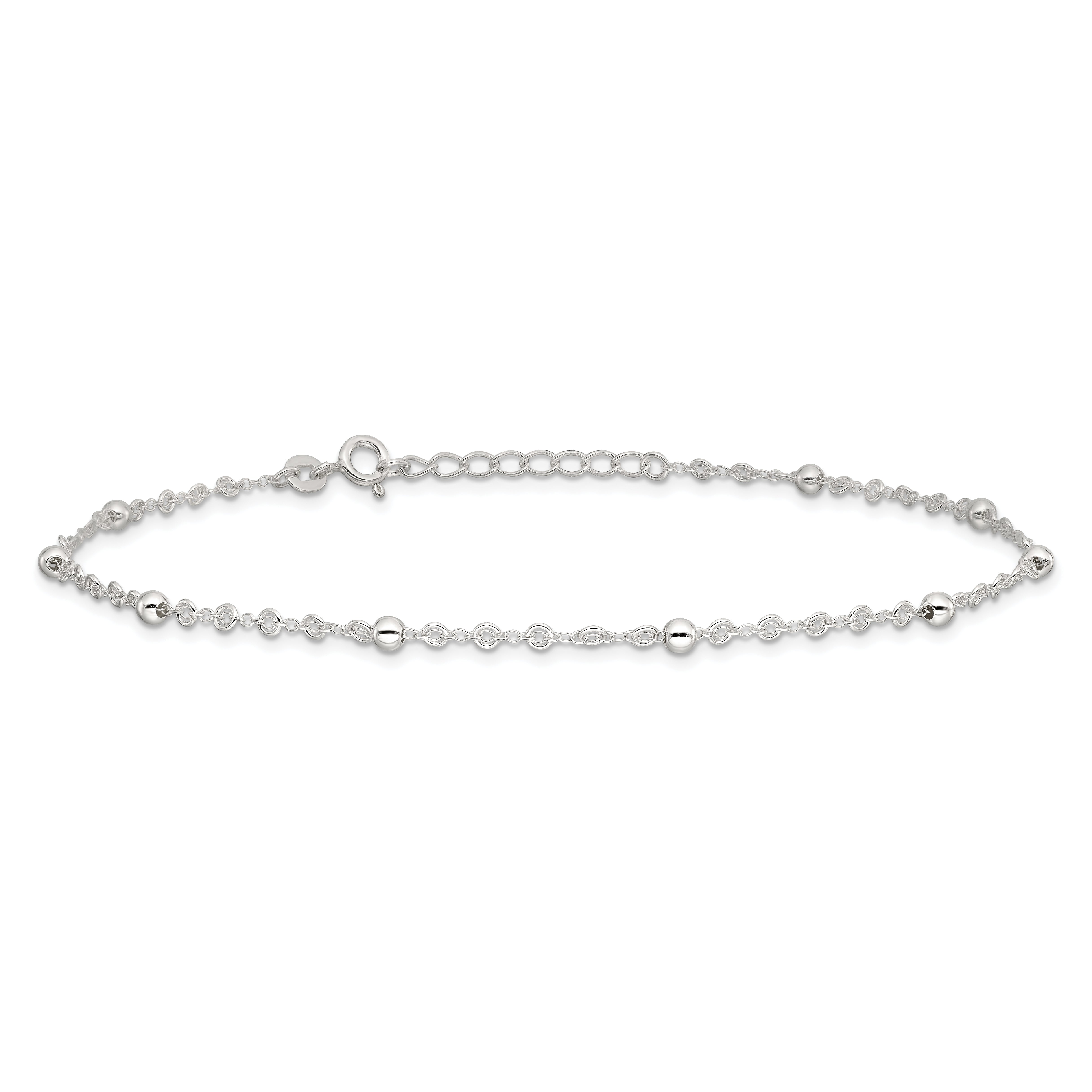 Sterling Silver Beads 10 inch Plus 1 inch Extender - Total 11 inch Anklet