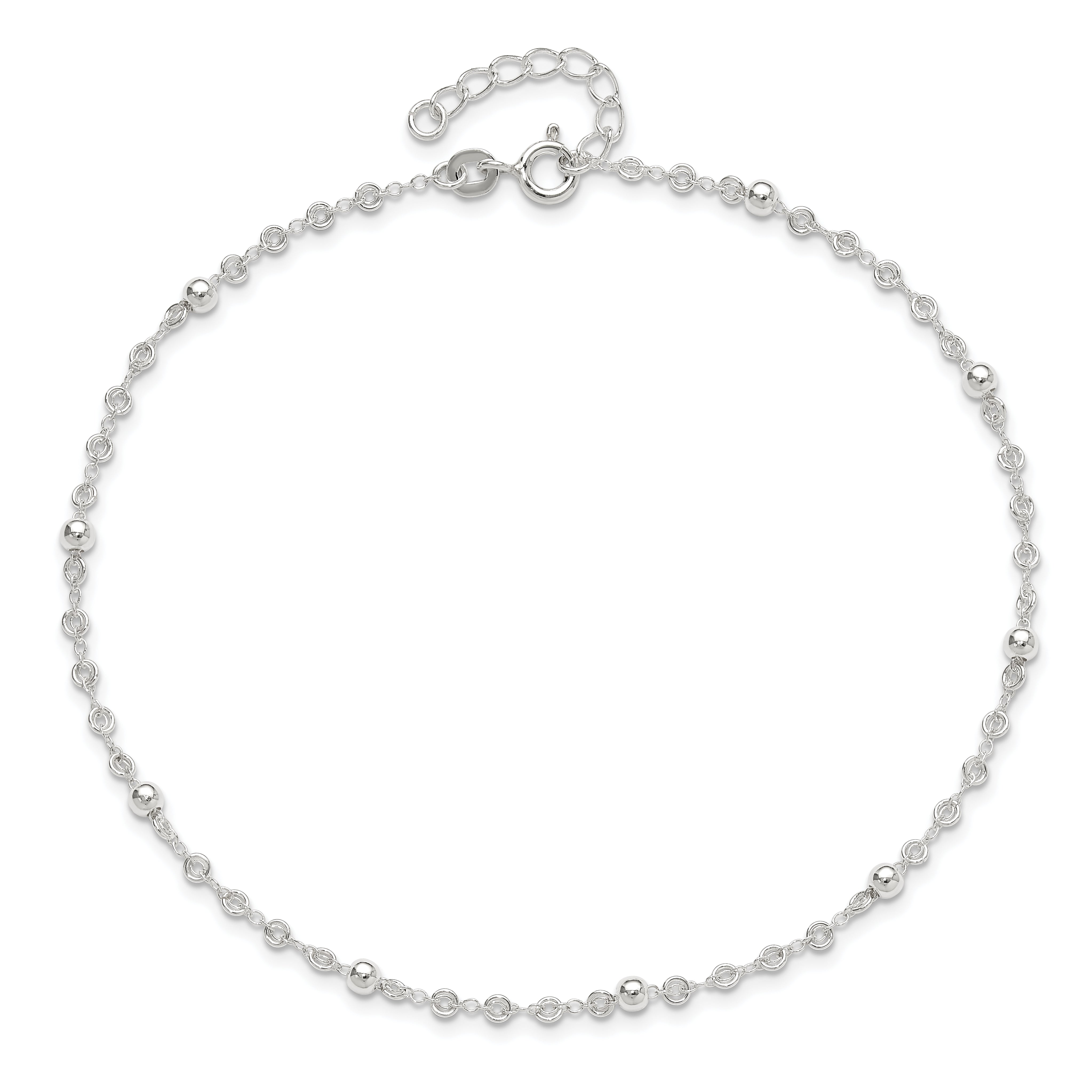 Sterling Silver Beads 10 inch Plus 1 inch Extender - Total 11 inch Anklet
