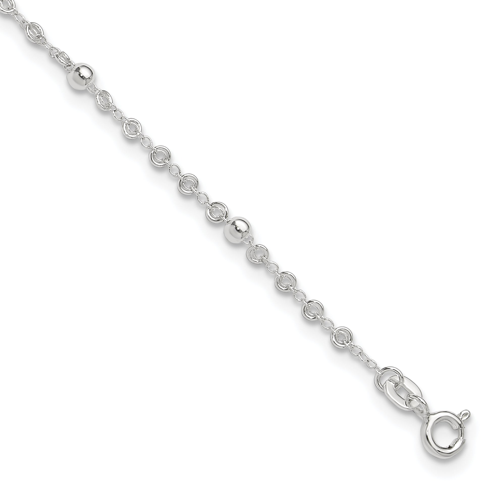 Sterling Silver Beads 10 inch Plus 1 inch Extender - Total 11 inch Anklet