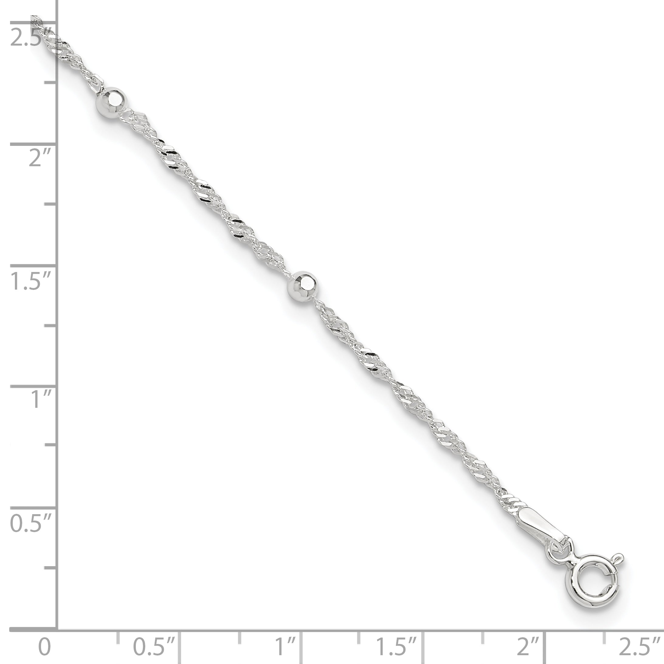 Sterling Silver Bead 7-Station 10 inch Plus 1 inch Extender - Total 11 inch Anklet