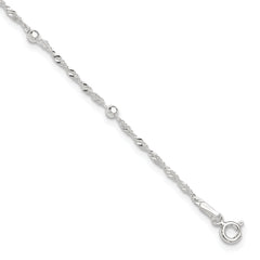 Sterling Silver Bead 7-Station 9 inch Plus 1 inch Extender - Total 10 inch Anklet