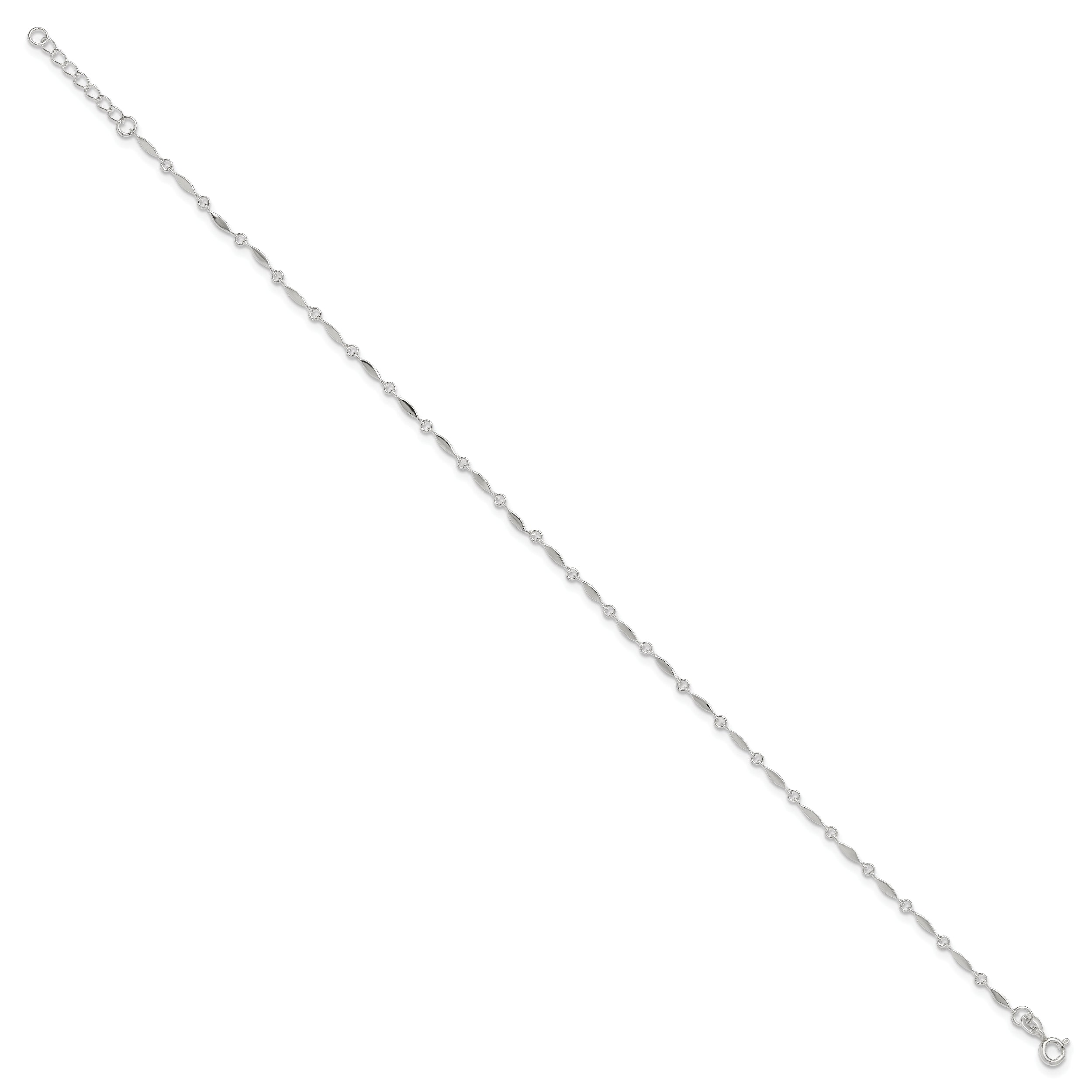 Sterling Silver Fancy Link 10 inch Plus 1 inch Extender - Total 11 inch Anklet