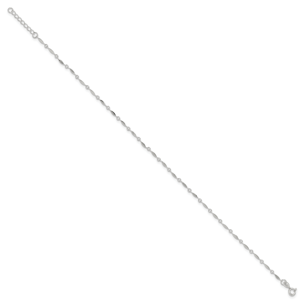Sterling Silver Fancy Link 10 inch Plus 1 inch Extender - Total 11 inch Anklet