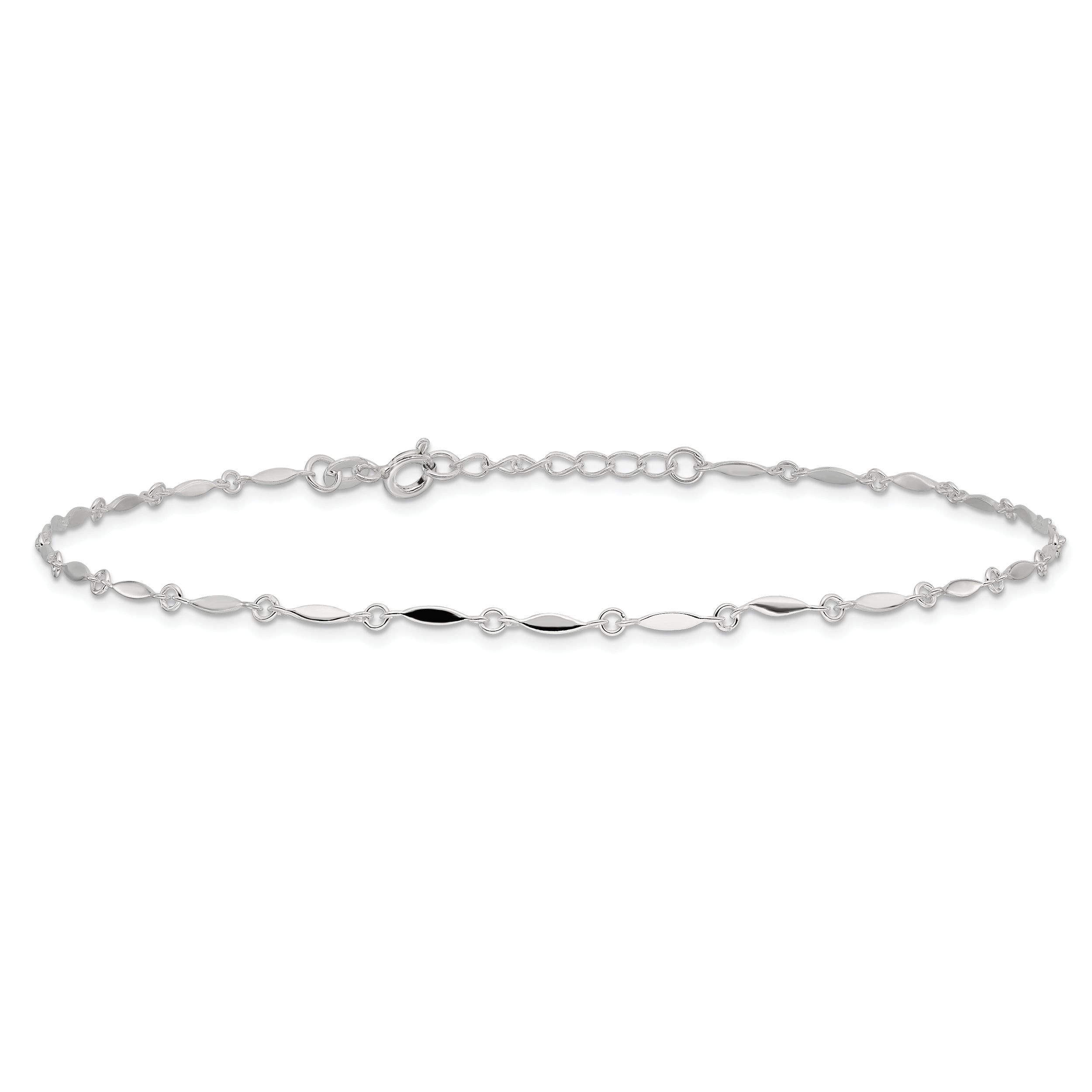 Sterling Silver Fancy Link 10 inch Plus 1 inch Extender - Total 11 inch Anklet