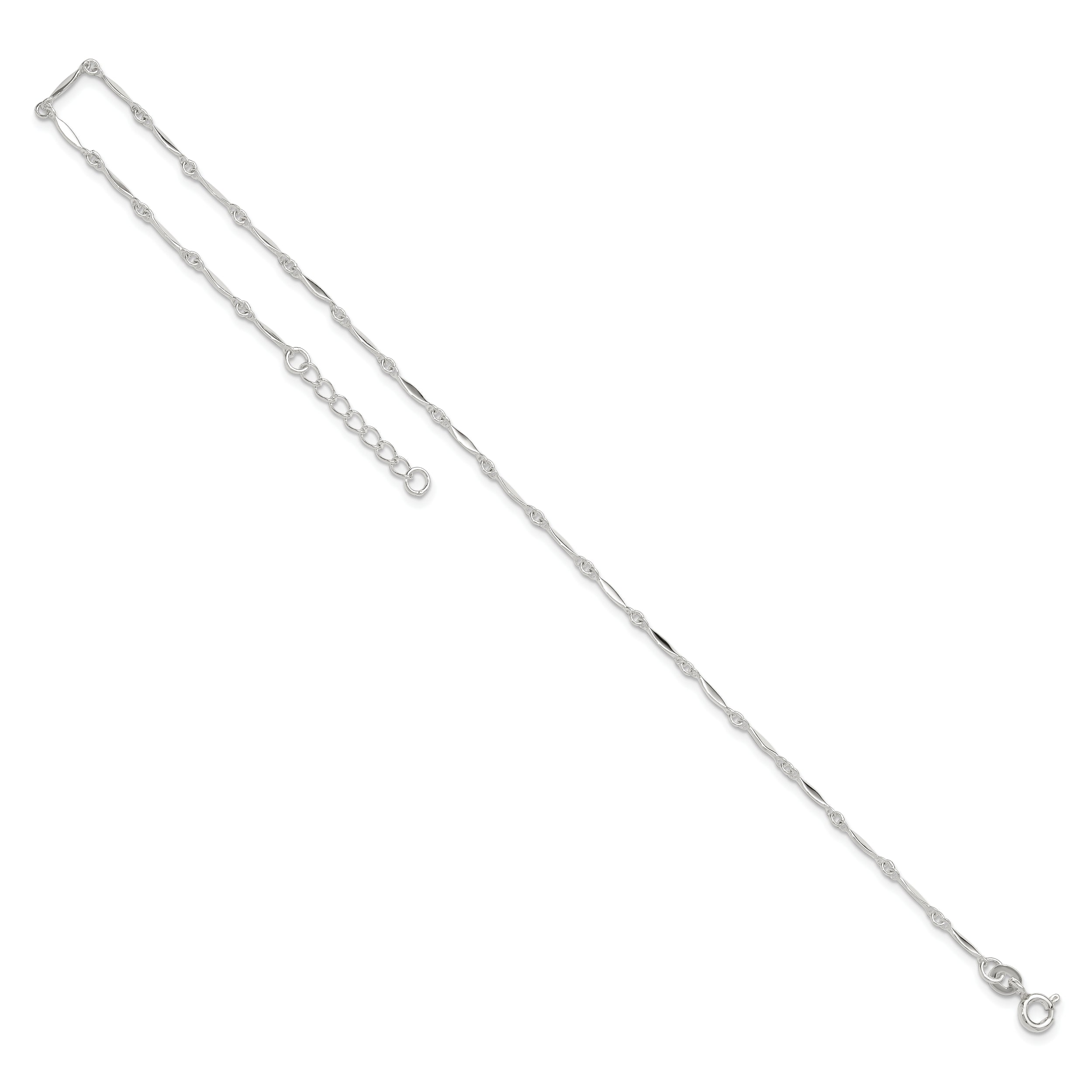 Sterling Silver Fancy Link 10 inch Plus 1 inch Extender - Total 11 inch Anklet