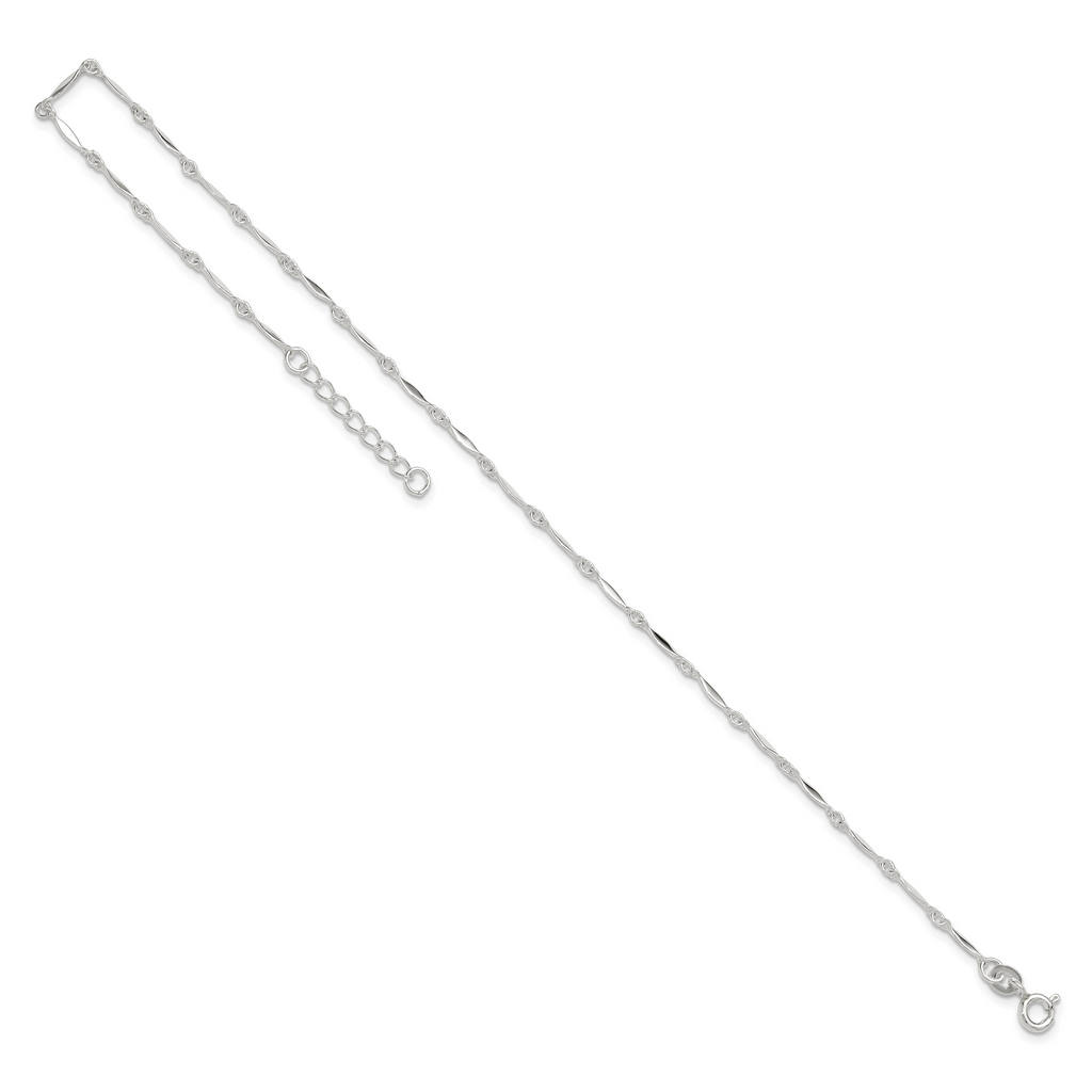 Sterling Silver Fancy Link 10 inch Plus 1 inch Extender - Total 11 inch Anklet