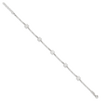 Sterling Silver Figaro Chain/Flowers 5-Station 9 inch Plus 1 inch Extender - Total 10 inch Anklet