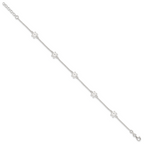 Sterling Silver Cable Chain/Flowers 5-Station 10 inch Plus 1 inch Extender - Total 11 inch Anklet
