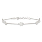 Sterling Silver Cable Chain/Flowers 5-Station 10 inch Plus 1 inch Extender - Total 11 inch Anklet