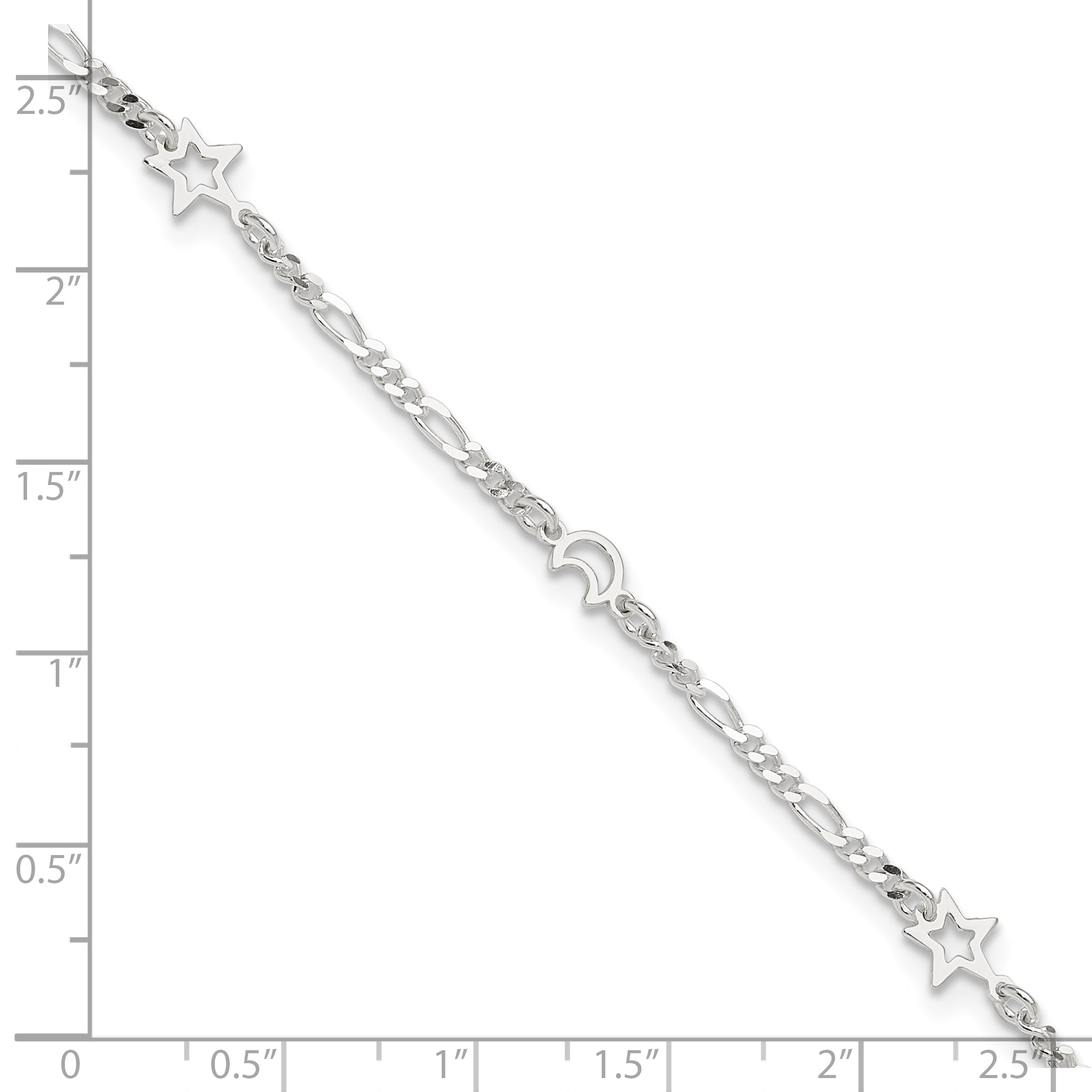 Sterling Silver Moon and Star 9 inch Plus 1 inch Extender - Total 10 inch Anklet