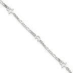 Sterling Silver Moon and Star 10 inch Plus 1 inch Extender - Total 11 inch Anklet