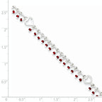 Sterling Silver Red Beads and Heart 10 inch Plus 1 inch Extender - Total 11 inch Anklet
